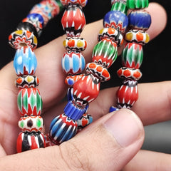 Vintage Venetian African style Chevron Beads Long Strand 8-12mm