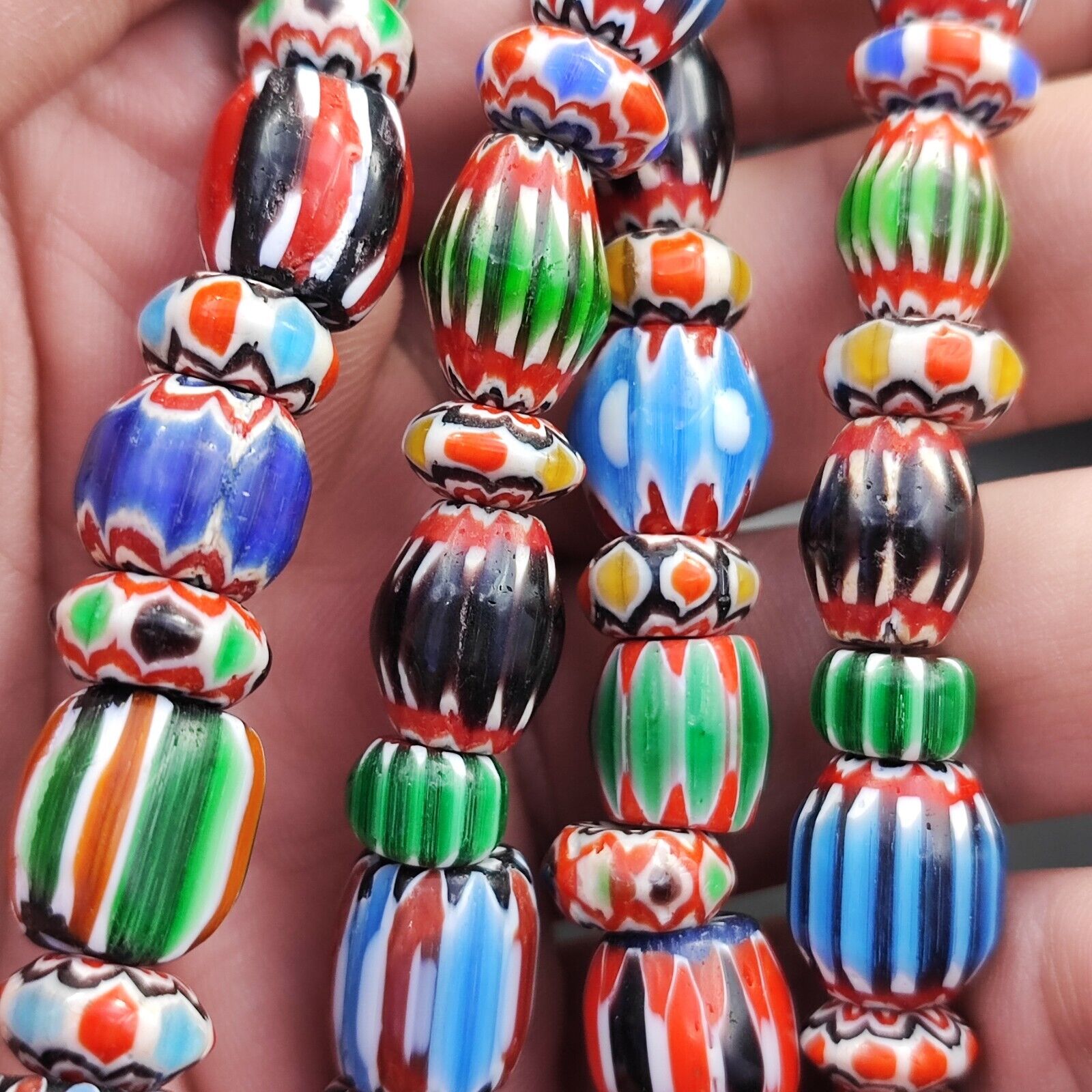 Vintage Venetian African style Chevron Beads Long Strand 8-12mm