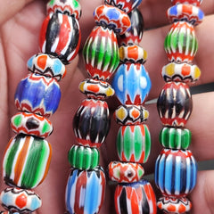 Vintage Venetian African style Chevron Beads Long Strand 8-12mm