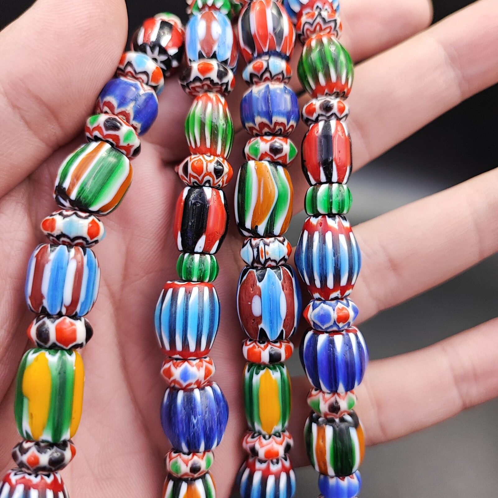 Vintage Venetian African style Chevron Beads Long Strand 8-12mm