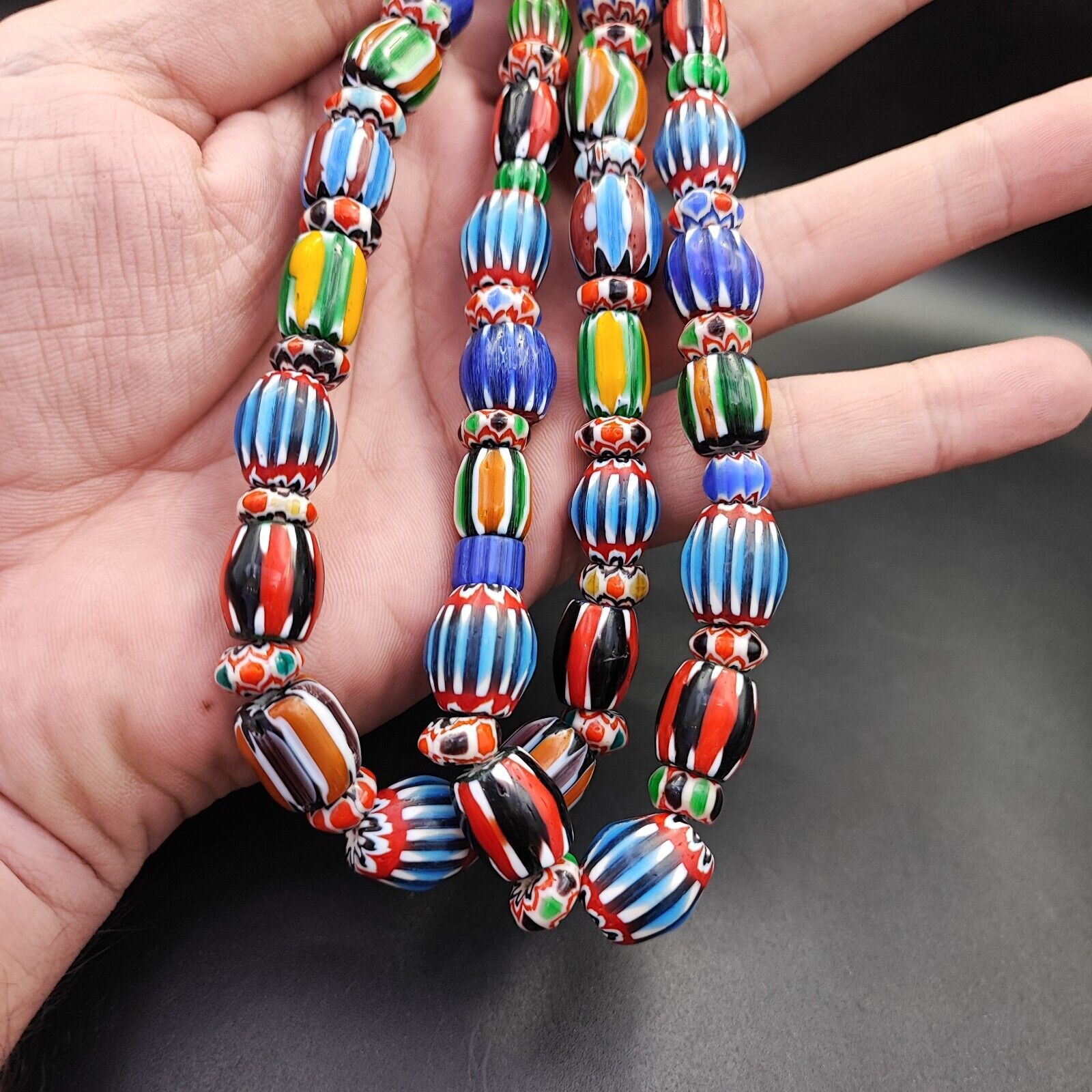 Vintage Venetian African style Chevron Beads Long Strand 8-12mm