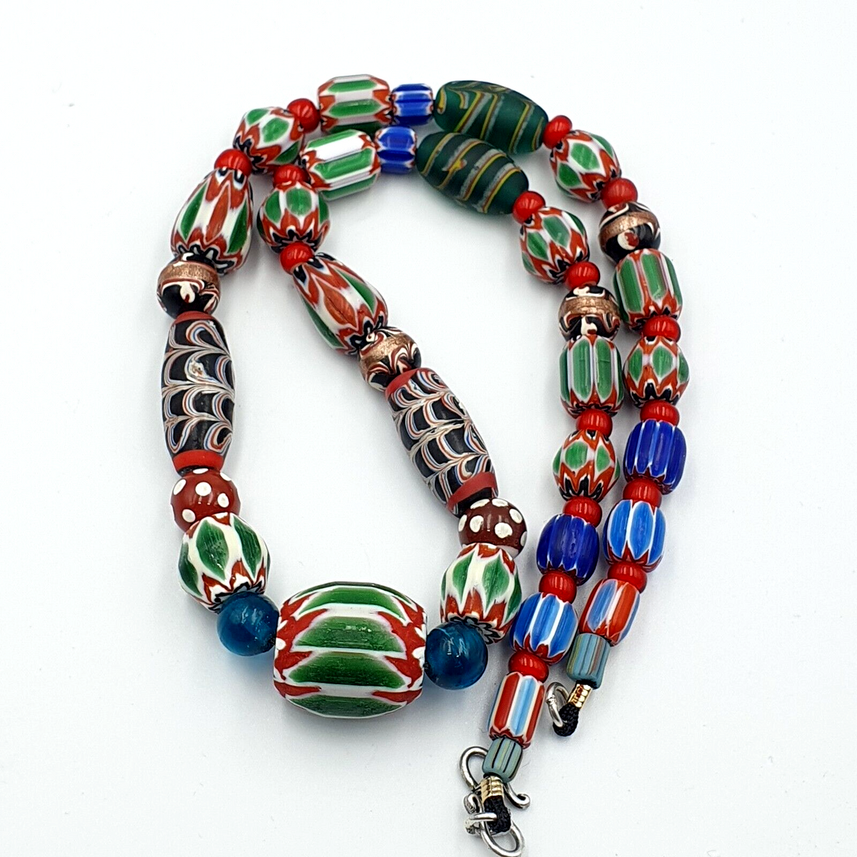 Vintage Chevron Venetian Whiteheart Skunk Glass Beads Necklace NC-9-3