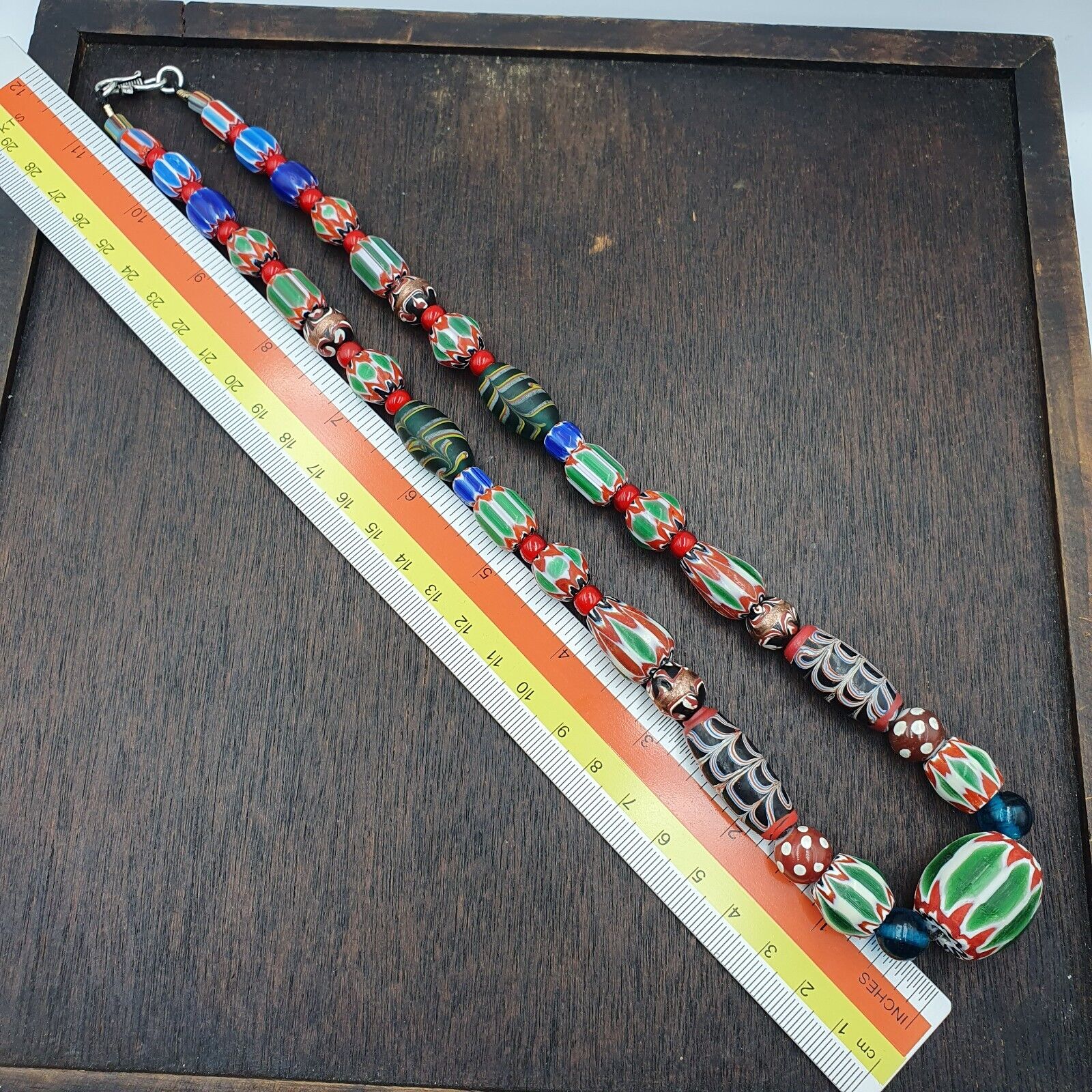 Vintage Chevron Venetian Whiteheart Skunk Glass Beads Necklace NC-9-3