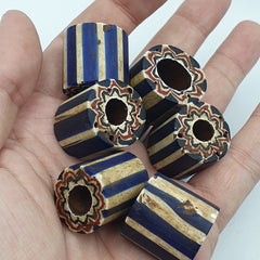 Antique Venetian Trade African Blue Glass Chevron Beads Lot 6 Beads