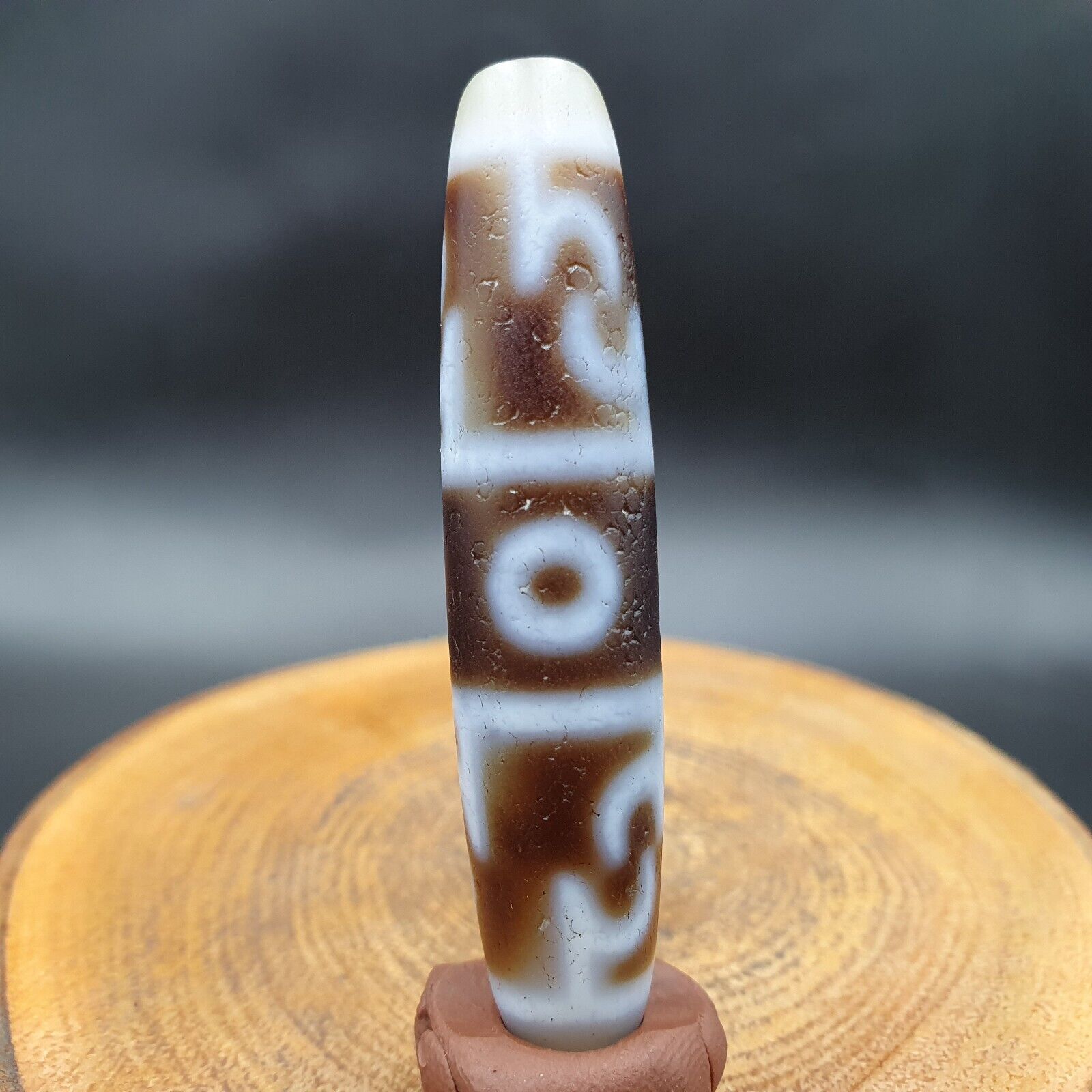 Vintage Old Himalayan Indo Tibetan 5 Eyes pattern Dzi Amulet Pendant Bead B26