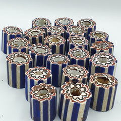 Antique style Venetian Trade African Blue Glass Chevron Beads Lot 22 Beads