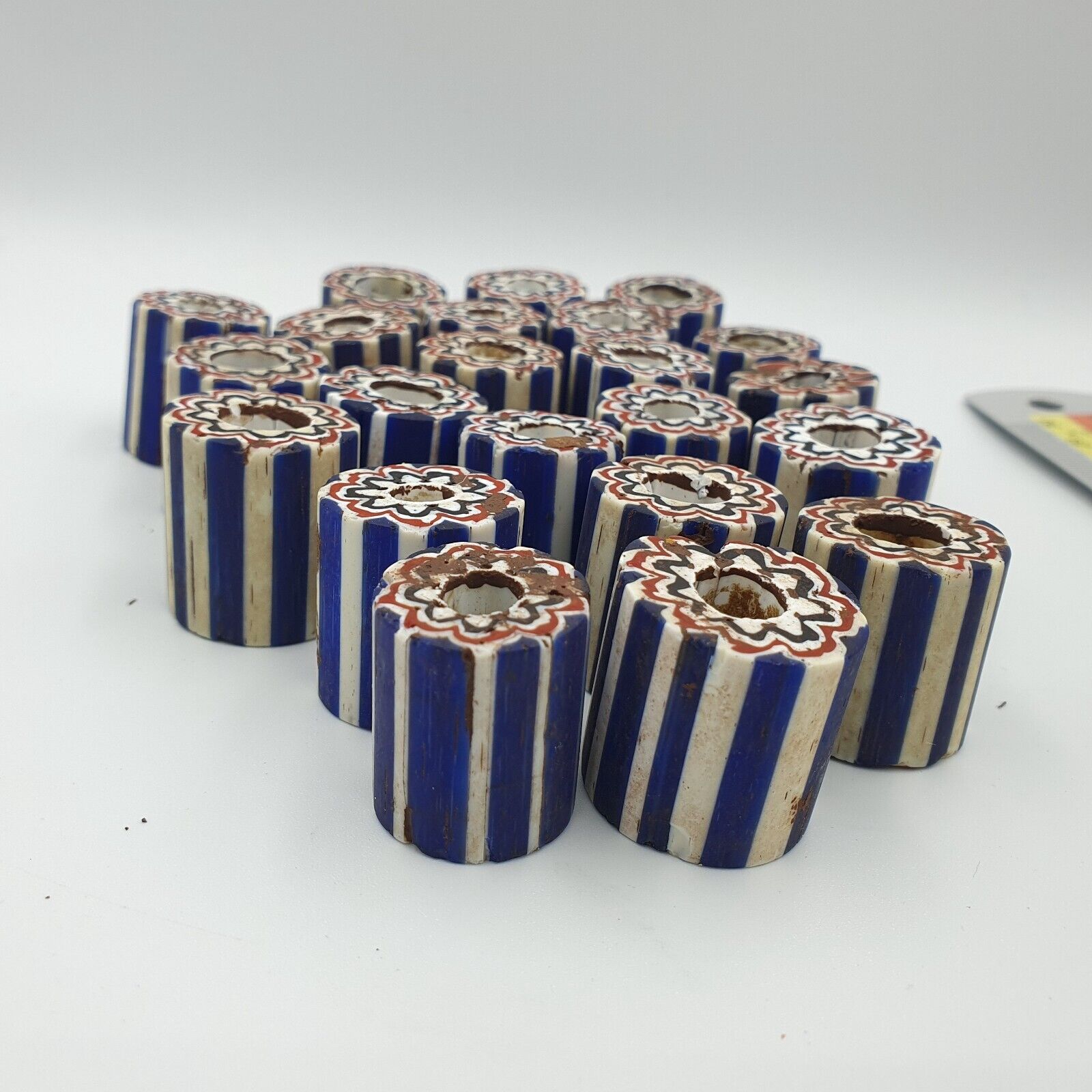 Antique style Venetian Trade African Blue Glass Chevron Beads Lot 22 Beads