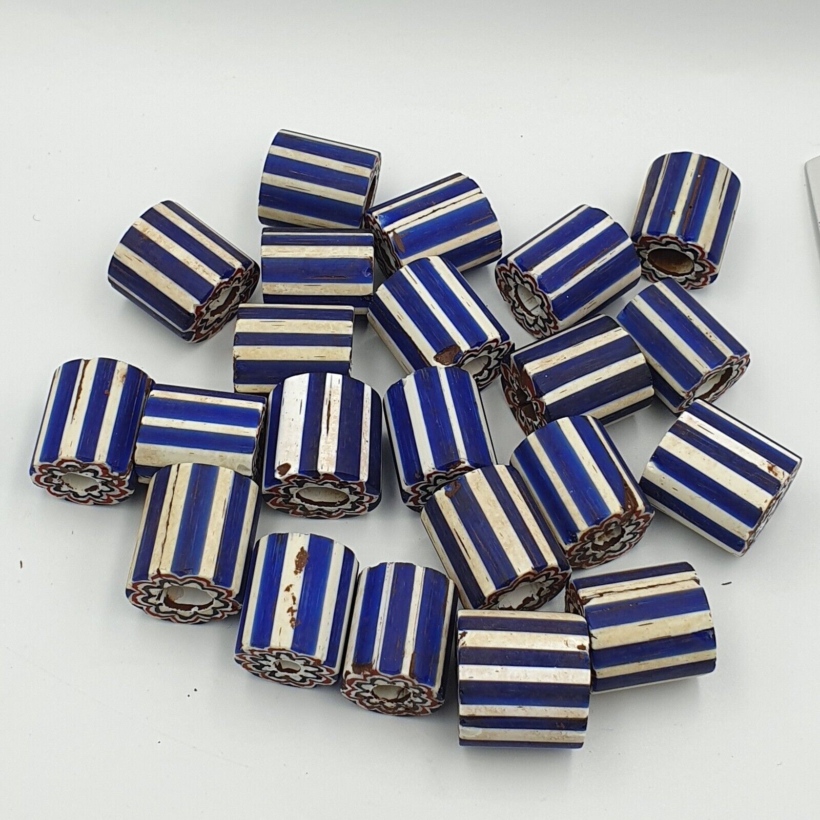 Antique style Venetian Trade African Blue Glass Chevron Beads Lot 22 Beads