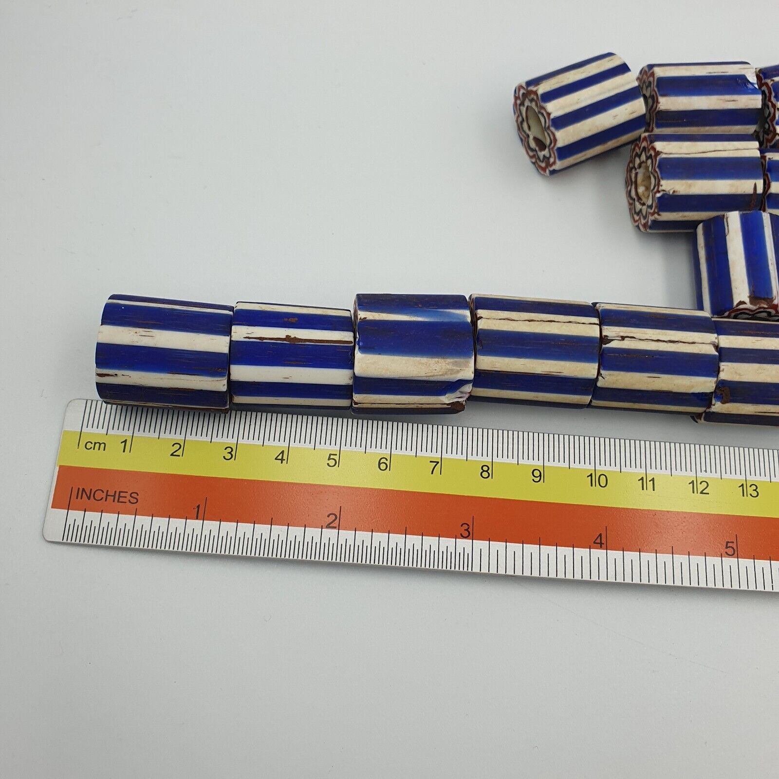 Antique style Venetian Trade African Blue Glass Chevron Beads Lot 22 Beads