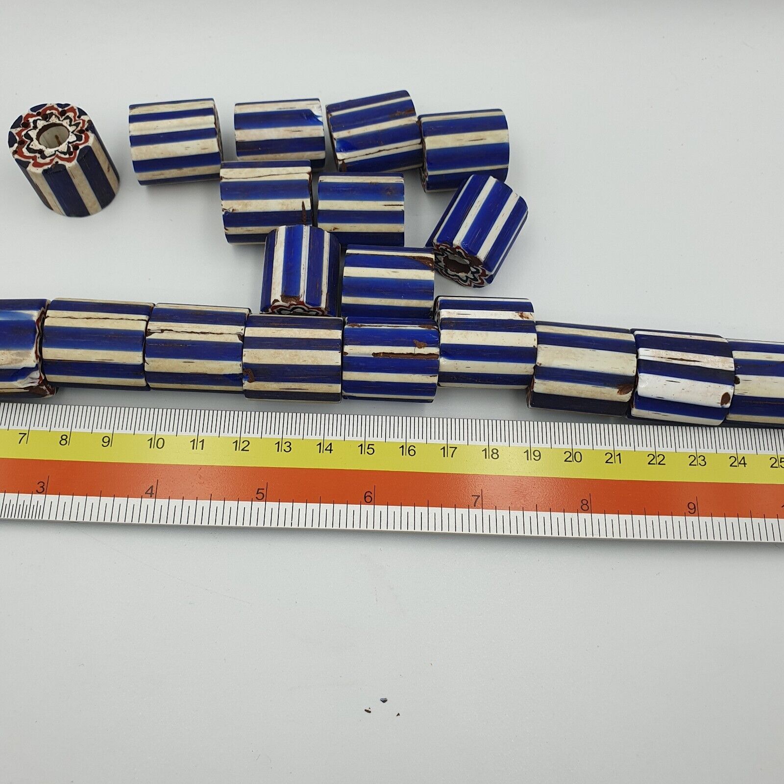 Antique style Venetian Trade African Blue Glass Chevron Beads Lot 22 Beads