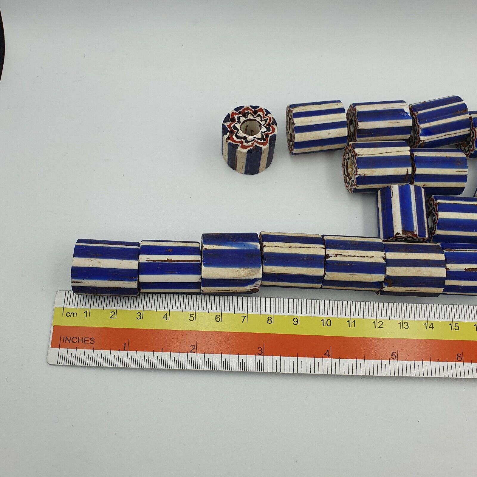 Antique style Venetian Trade African Blue Glass Chevron Beads Lot 22 Beads