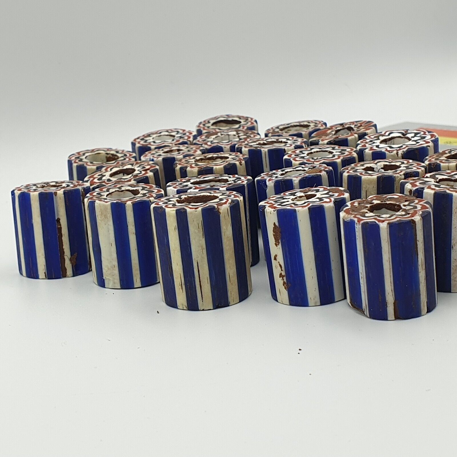 Antique style Venetian Trade African Blue Glass Chevron Beads Lot 22 Beads