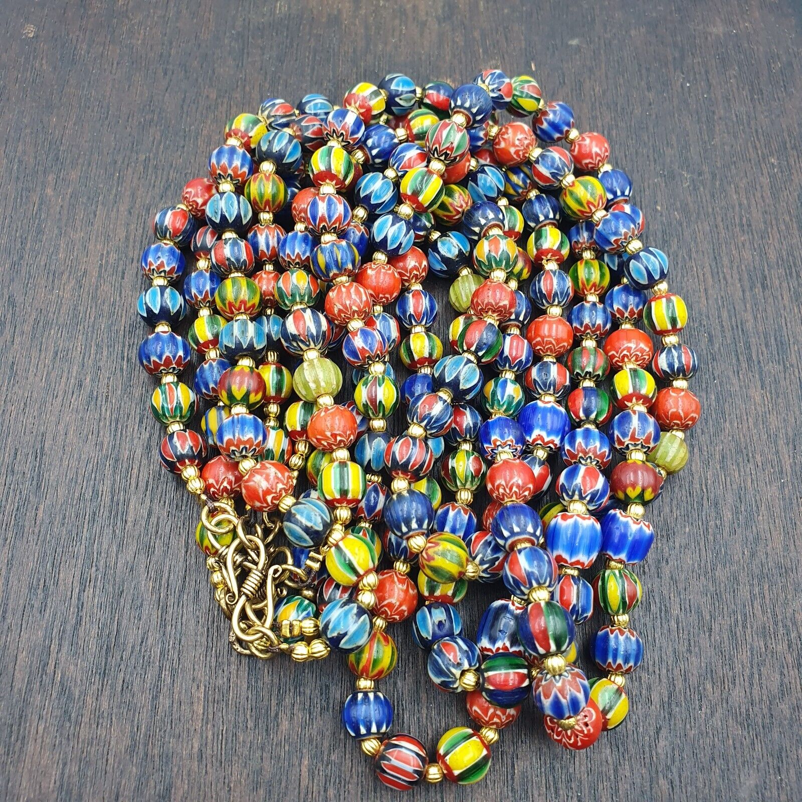 Vintage Venetian African Style Glass Chevron 8.5-9mm Beads Long Strand