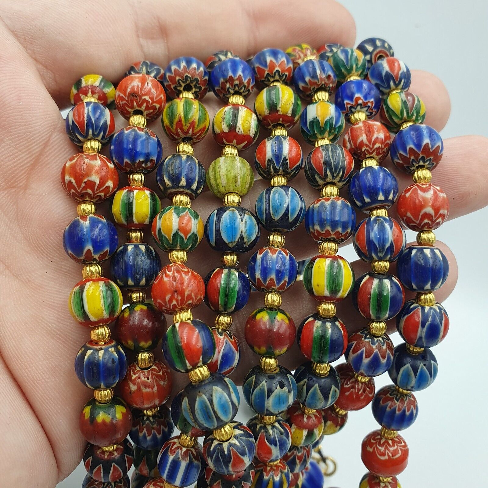 Vintage Venetian African Style Glass Chevron 8.5-9mm Beads Long Strand