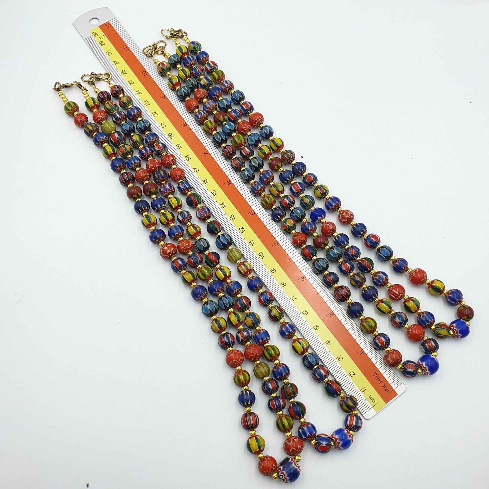 Vintage Venetian African Style Glass Chevron 8.5-9mm Beads Long Strand