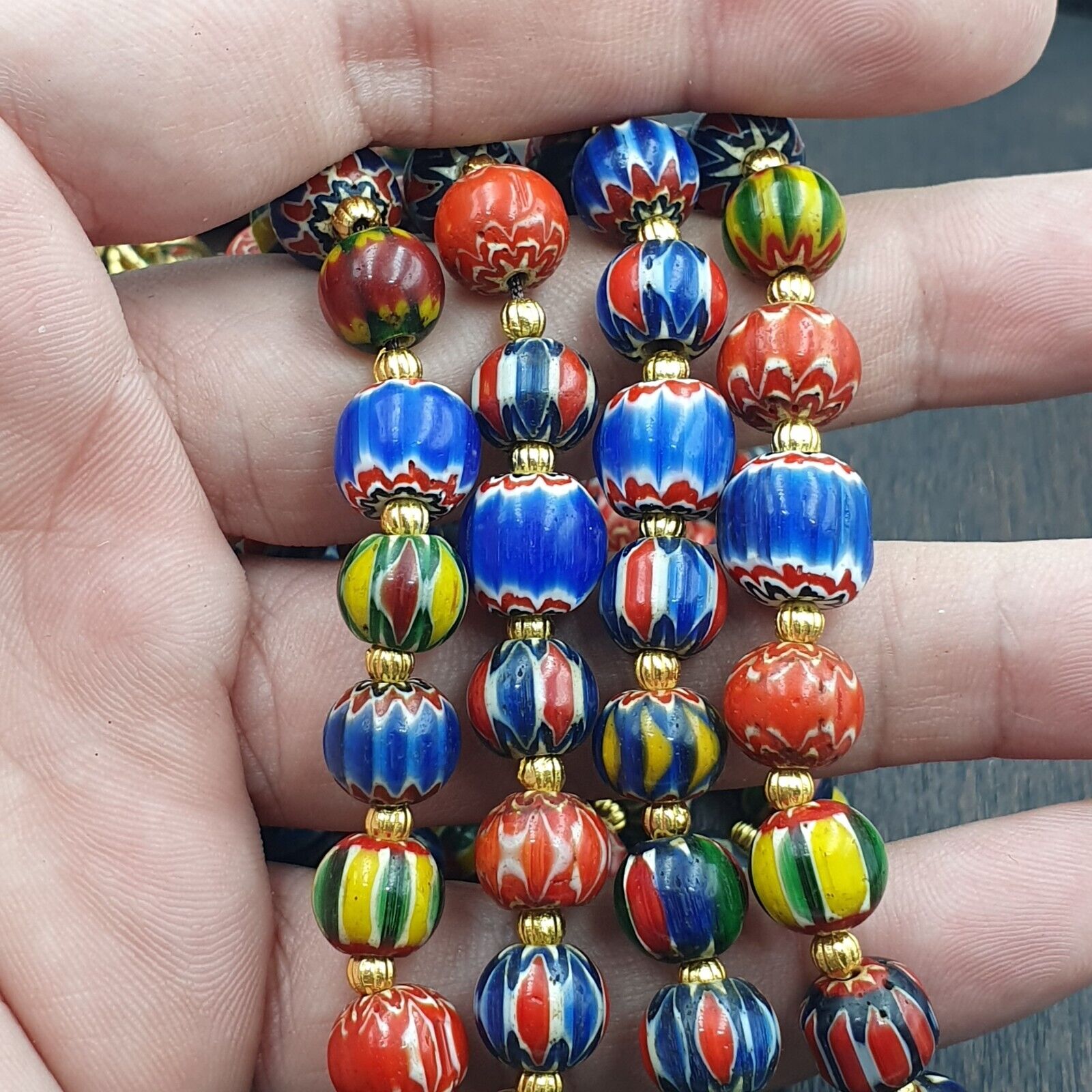 Vintage Venetian African Style Glass Chevron 8.5-9mm Beads Long Strand