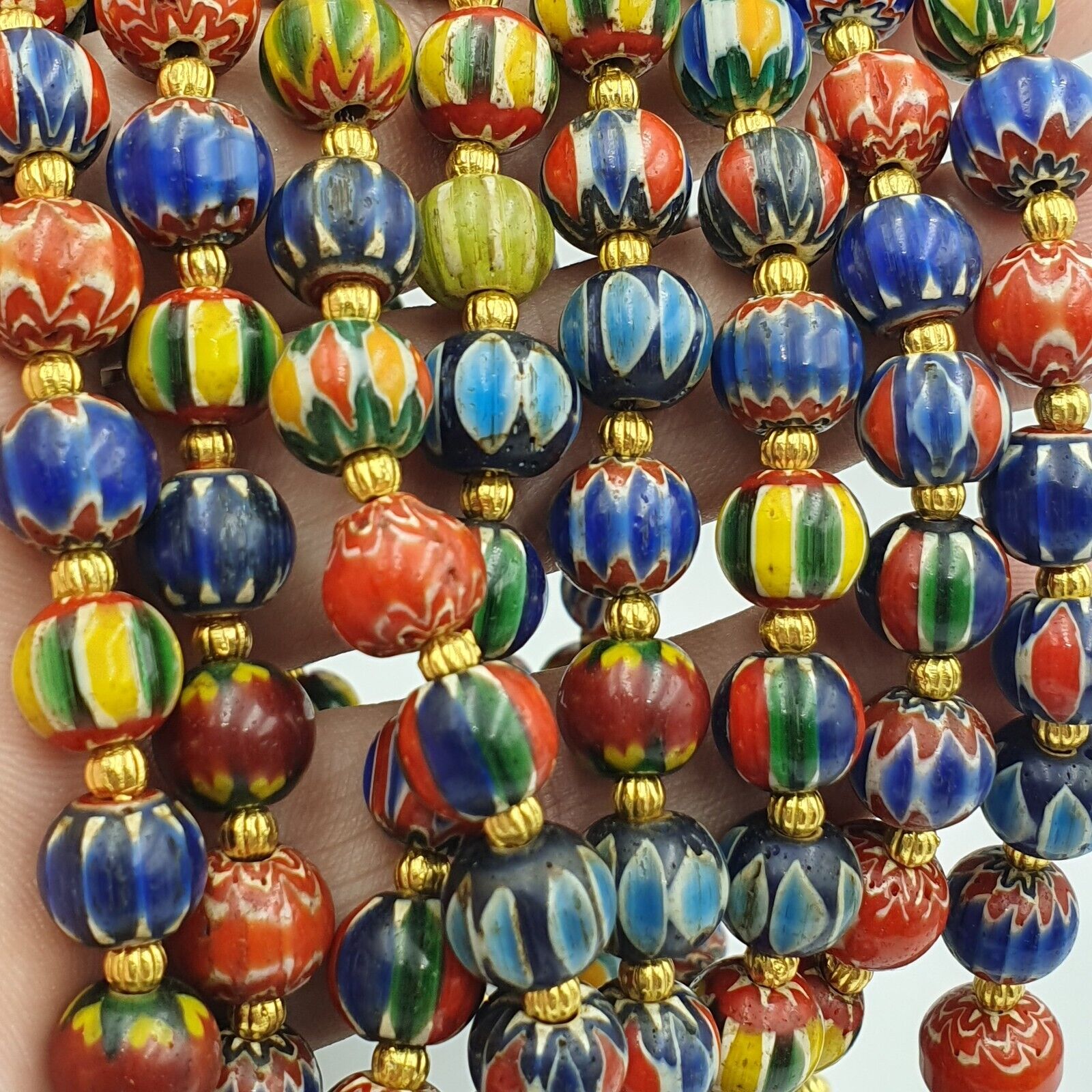 Vintage Venetian African Style Glass Chevron 8.5-9mm Beads Long Strand