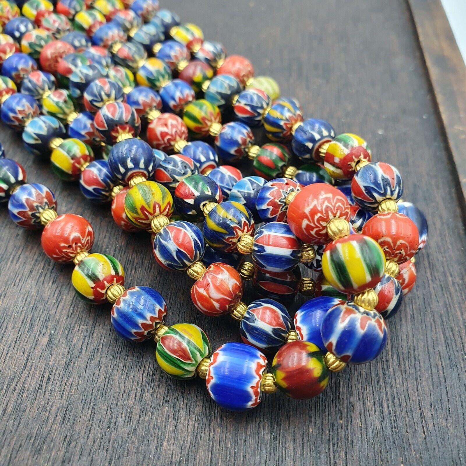 Vintage Venetian African Style Glass Chevron 8.5-9mm Beads Long Strand