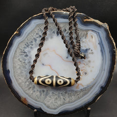 S3 Vintage Old Tibetan 6 Eyes Agate stone Dzi Bead Amulet with 18" wax thread