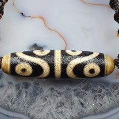 S3 Vintage Old Tibetan 6 Eyes Agate stone Dzi Bead Amulet with 18" wax thread