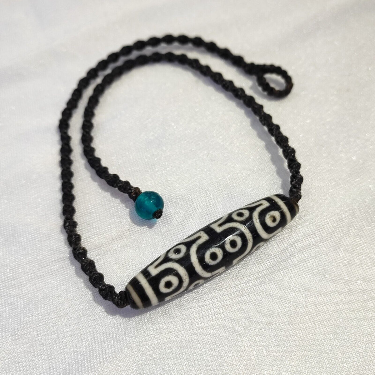 Vintage Old Tibetan 12 Eyes Agate stone Dzi Bead Amulet with 18" wax thread S1