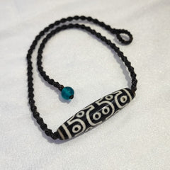 Vintage Old Tibetan 12 Eyes Agate stone Dzi Bead Amulet with 18" wax thread S1