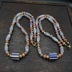 Vintage Fancy Aventurine Chevron Feather Venetian Style Beads | Necklace
