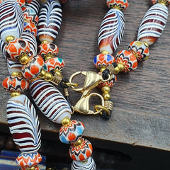 Vintage Fancy Aventurine Chevron Feather Venetian Style Beads | Necklace