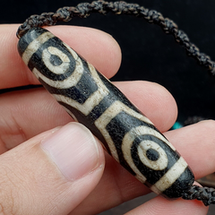 8 Eyes BEAD Tibetan dzi bead old amulet Black Agate Wax Thread Necklace
