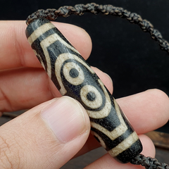 8 Eyes BEAD Tibetan dzi bead old amulet Black Agate Wax Thread Necklace