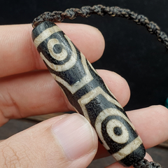 8 Eyes BEAD Tibetan dzi bead old amulet Black Agate Wax Thread Necklace