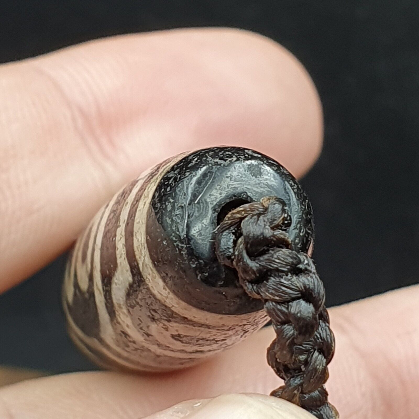 8 Eyes BEAD Tibetan dzi bead old amulet Black Agate Wax Thread Necklace