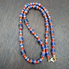 Beads of Antiquity Vintage Venetian White Heart and Blue Chevron Beads Necklace
