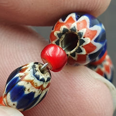 Beads of Antiquity Vintage Venetian White Heart and Blue Chevron Beads Necklace