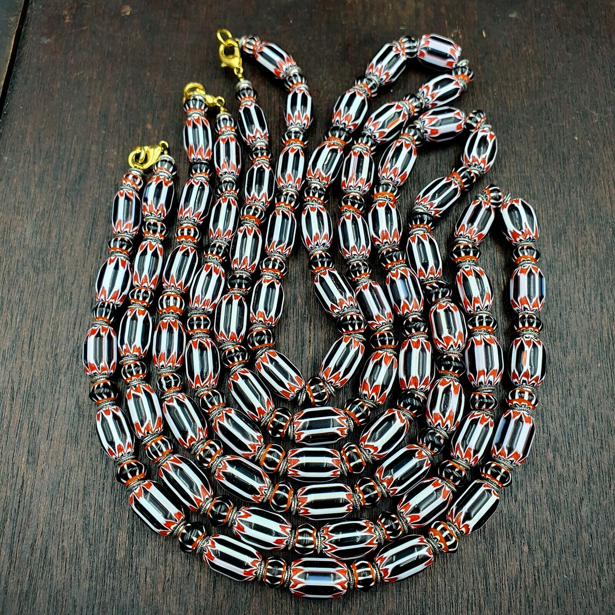 Vintage Venetian Style Black Chevron 6 layer Beads Necklace BB-C3