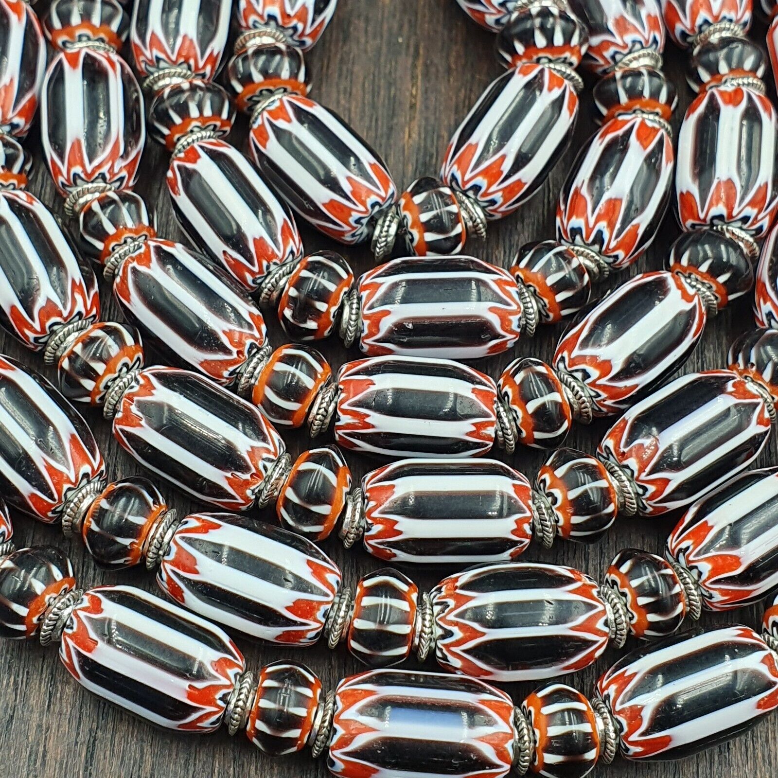 Vintage Venetian Style Black Chevron 6 layer Beads Necklace BB-C3