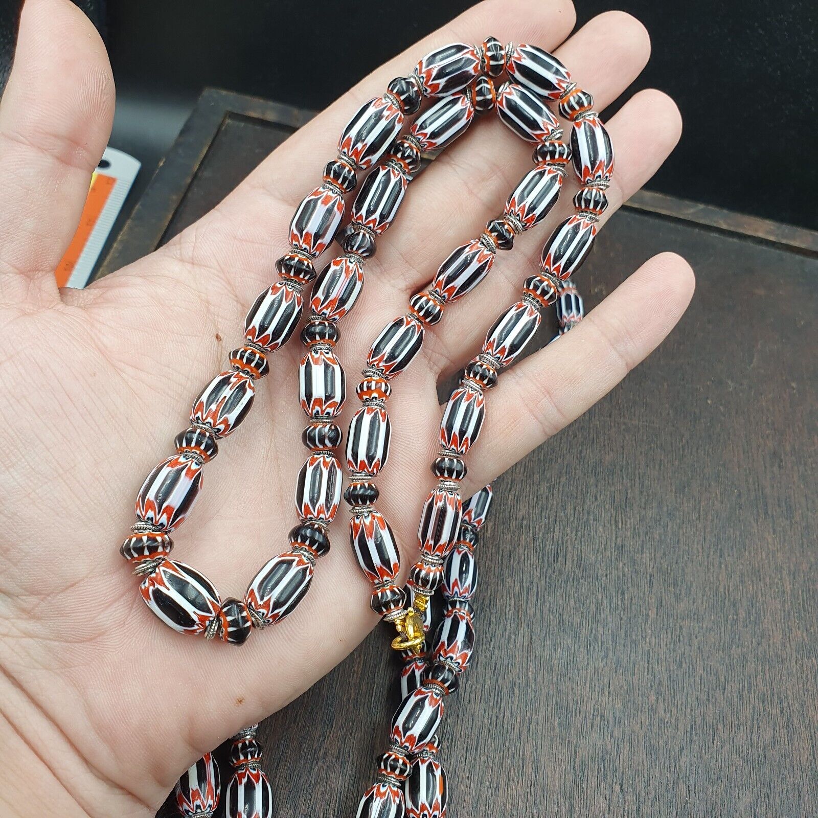 Vintage Venetian Style Black Chevron 6 layer Beads Necklace BB-C3