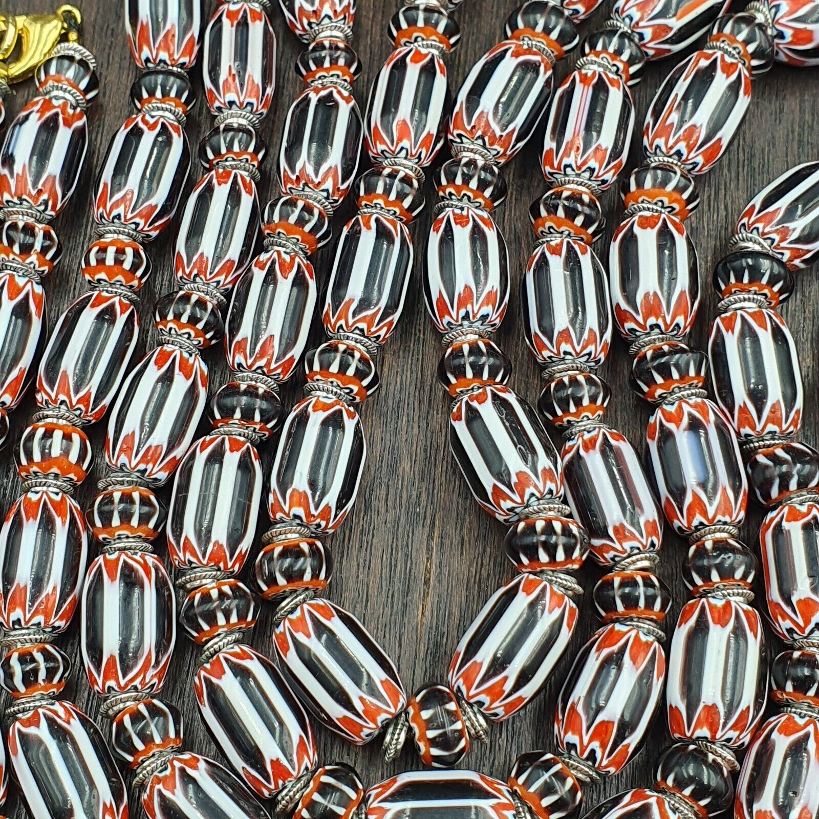 Vintage Venetian Style Black Chevron 6 layer Beads Necklace BB-C3