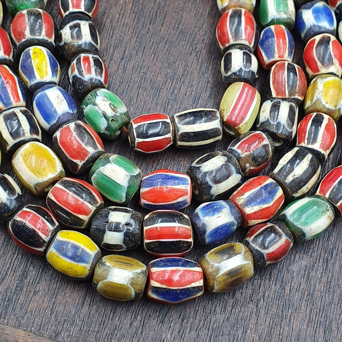 Antique Vintage Venetian Style Multi Chevron Trade Beads Necklace