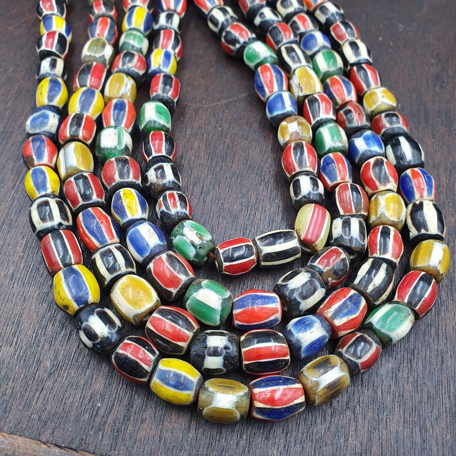 Antique Vintage Venetian Style Multi Chevron Trade Beads Necklace