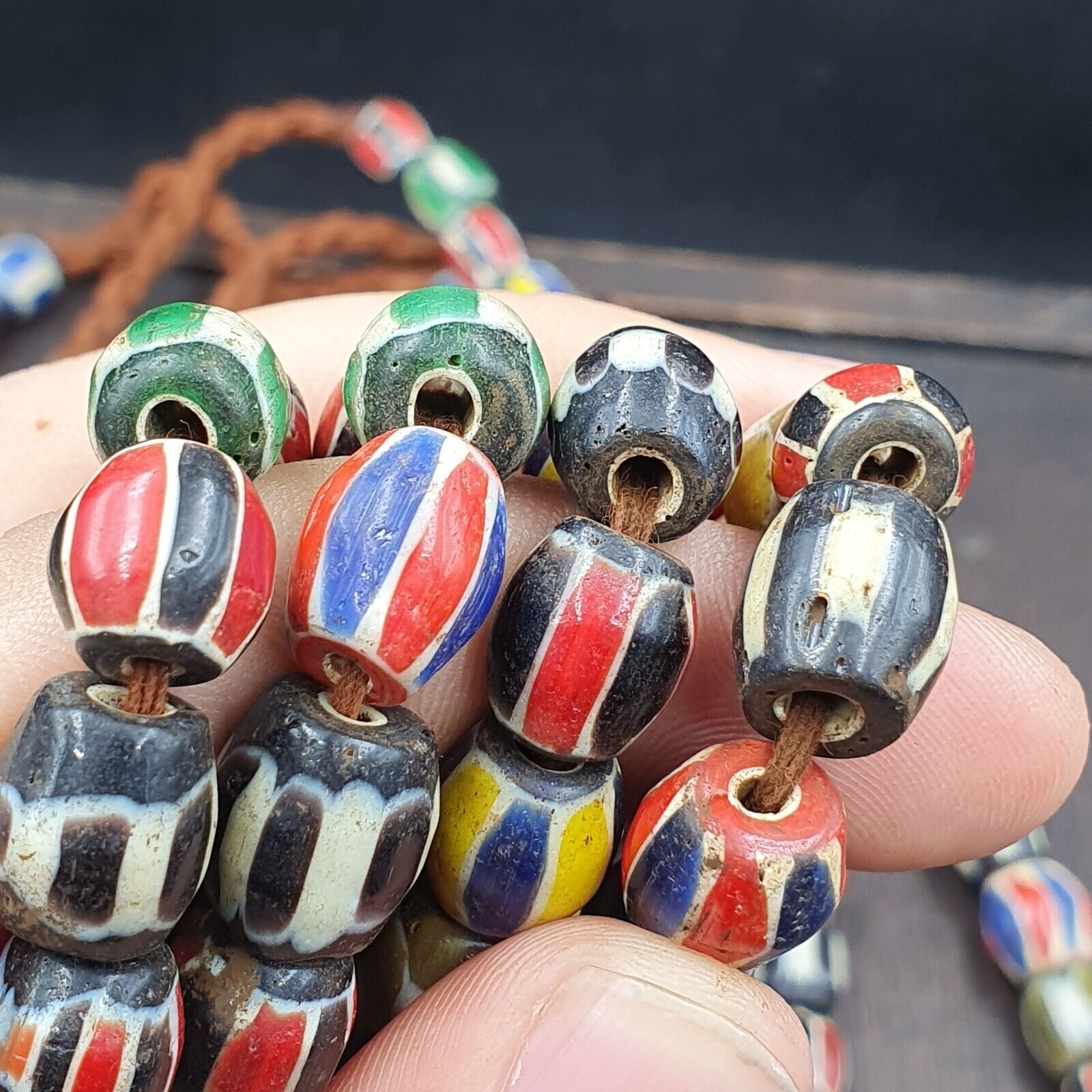 Antique Vintage Venetian Style Multi Chevron Trade Beads Necklace