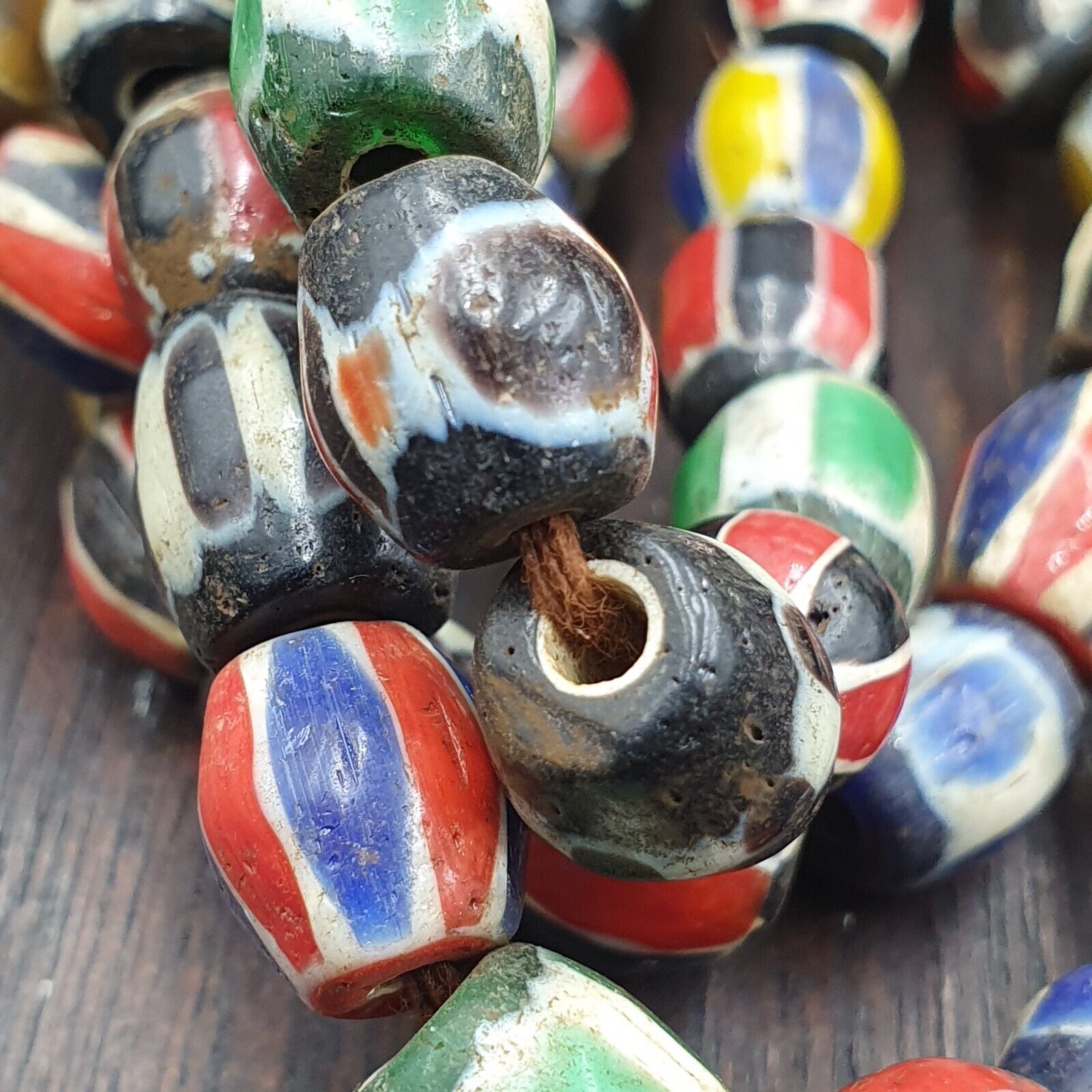 Antique Vintage Venetian Style Multi Chevron Trade Beads Necklace