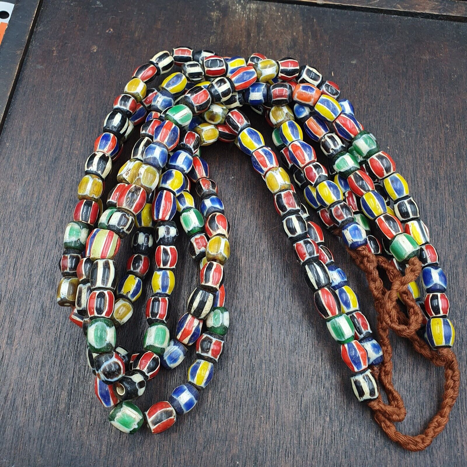 Antique Vintage Venetian Style Multi Chevron Trade Beads Necklace