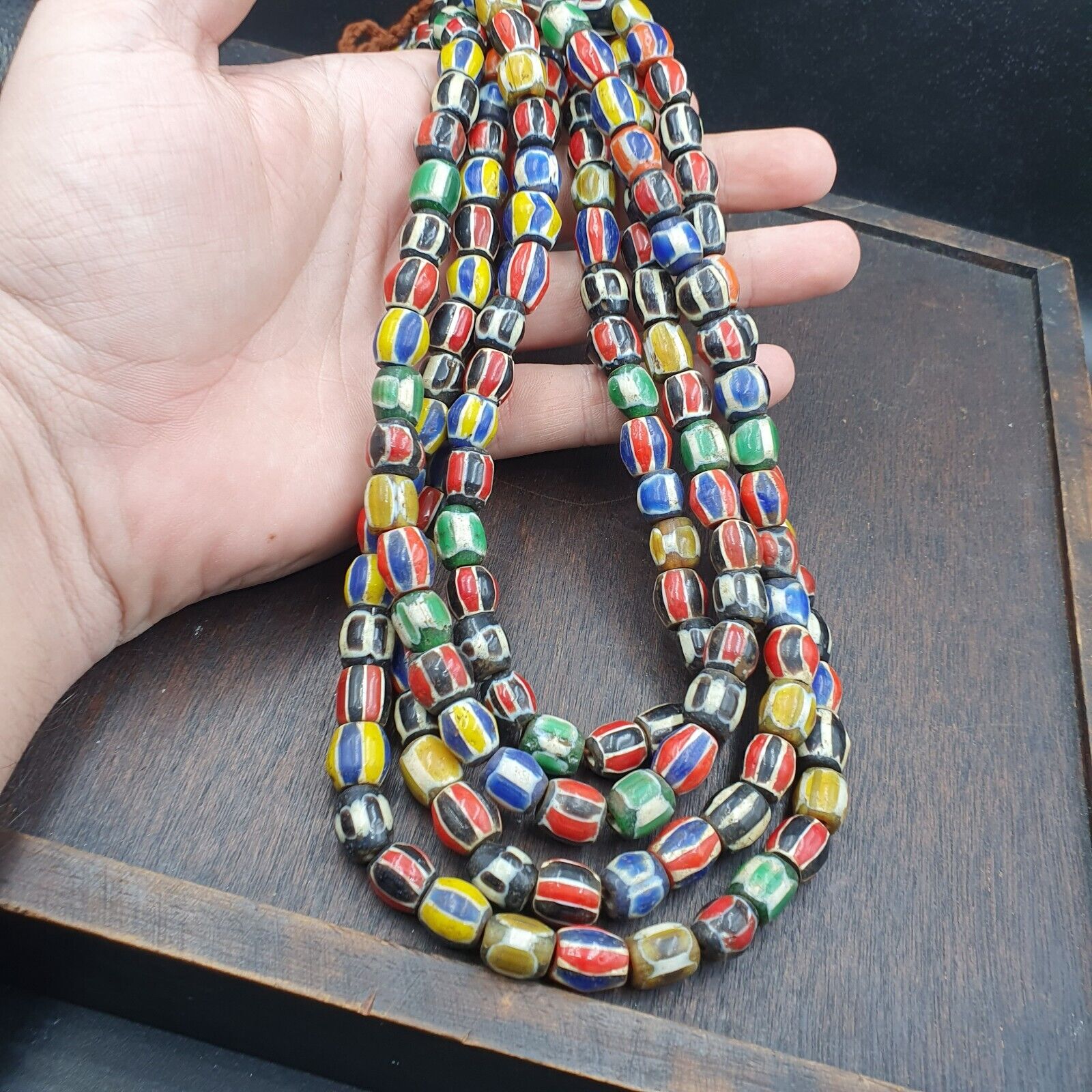 Antique Vintage Venetian Style Multi Chevron Trade Beads Necklace