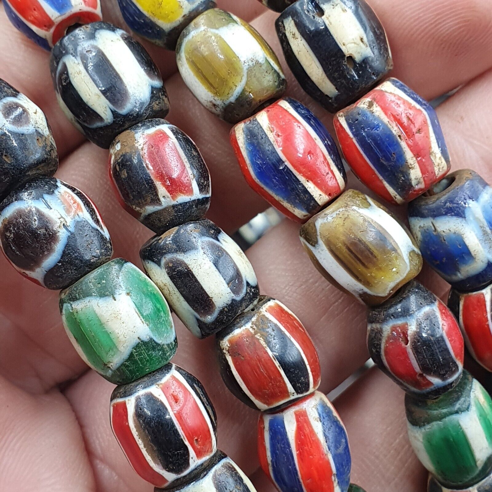 Antique Vintage Venetian Style Multi Chevron Trade Beads Necklace