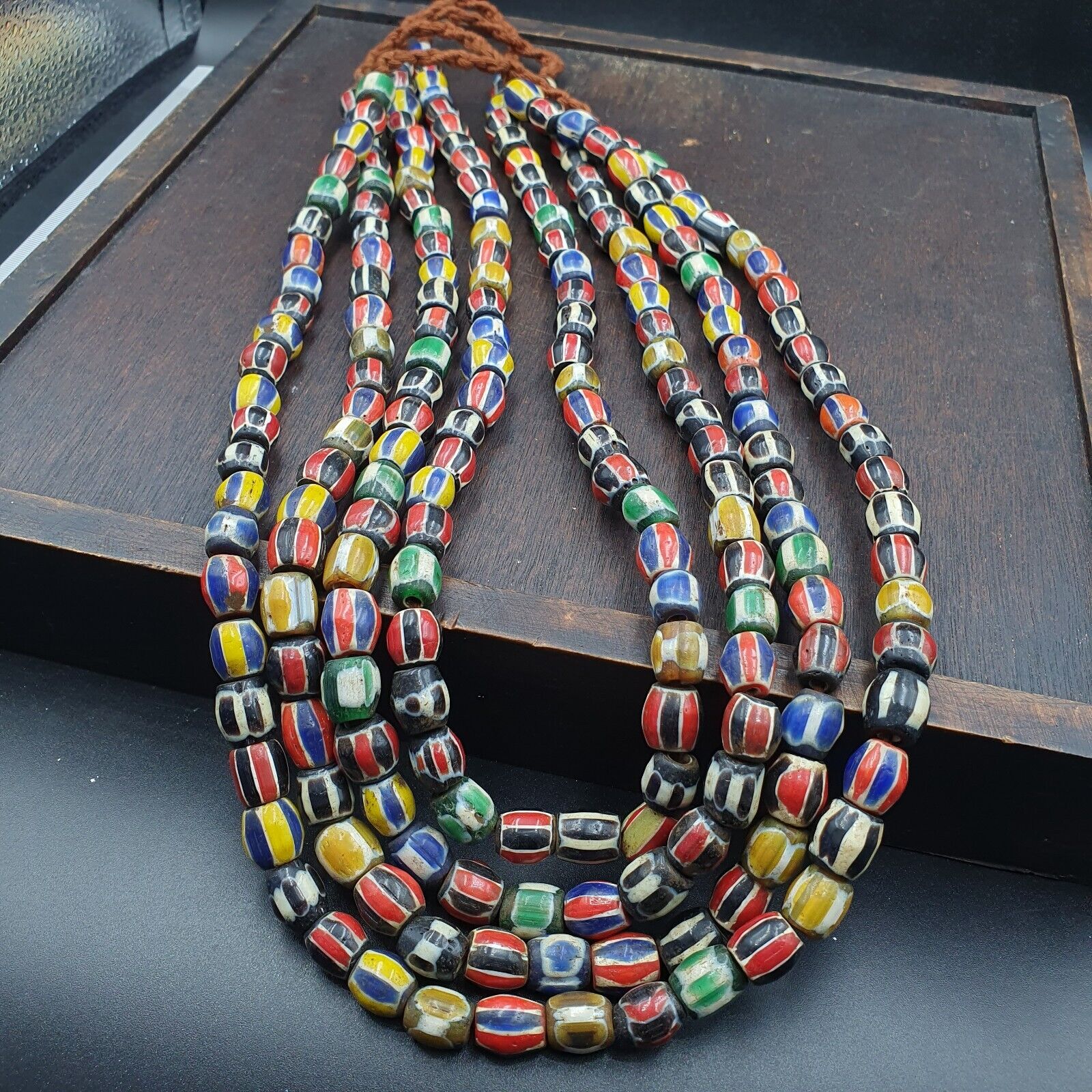 Antique Vintage Venetian Style Multi Chevron Trade Beads Necklace