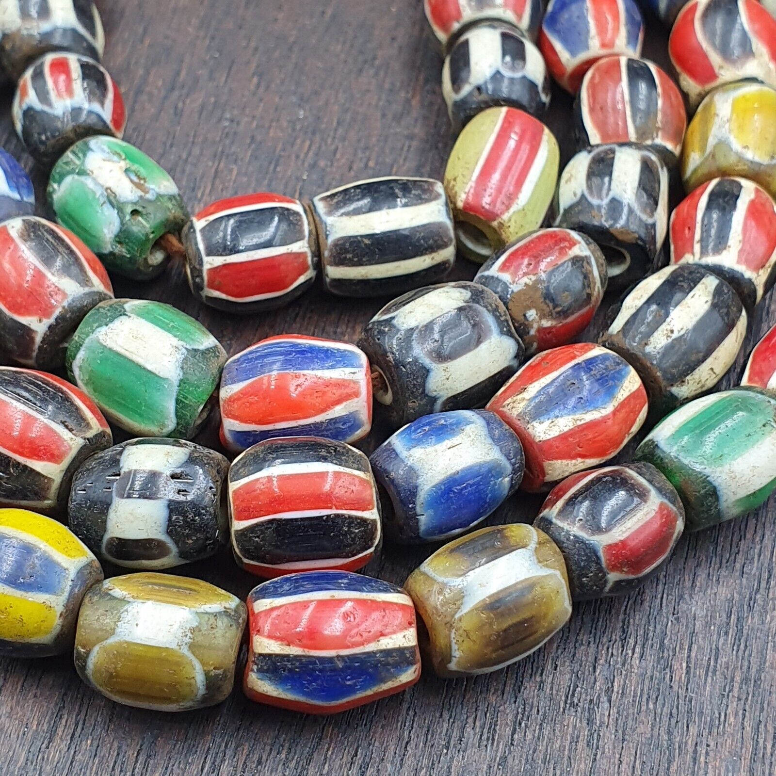Antique Vintage Venetian Style Multi Chevron Trade Beads Necklace