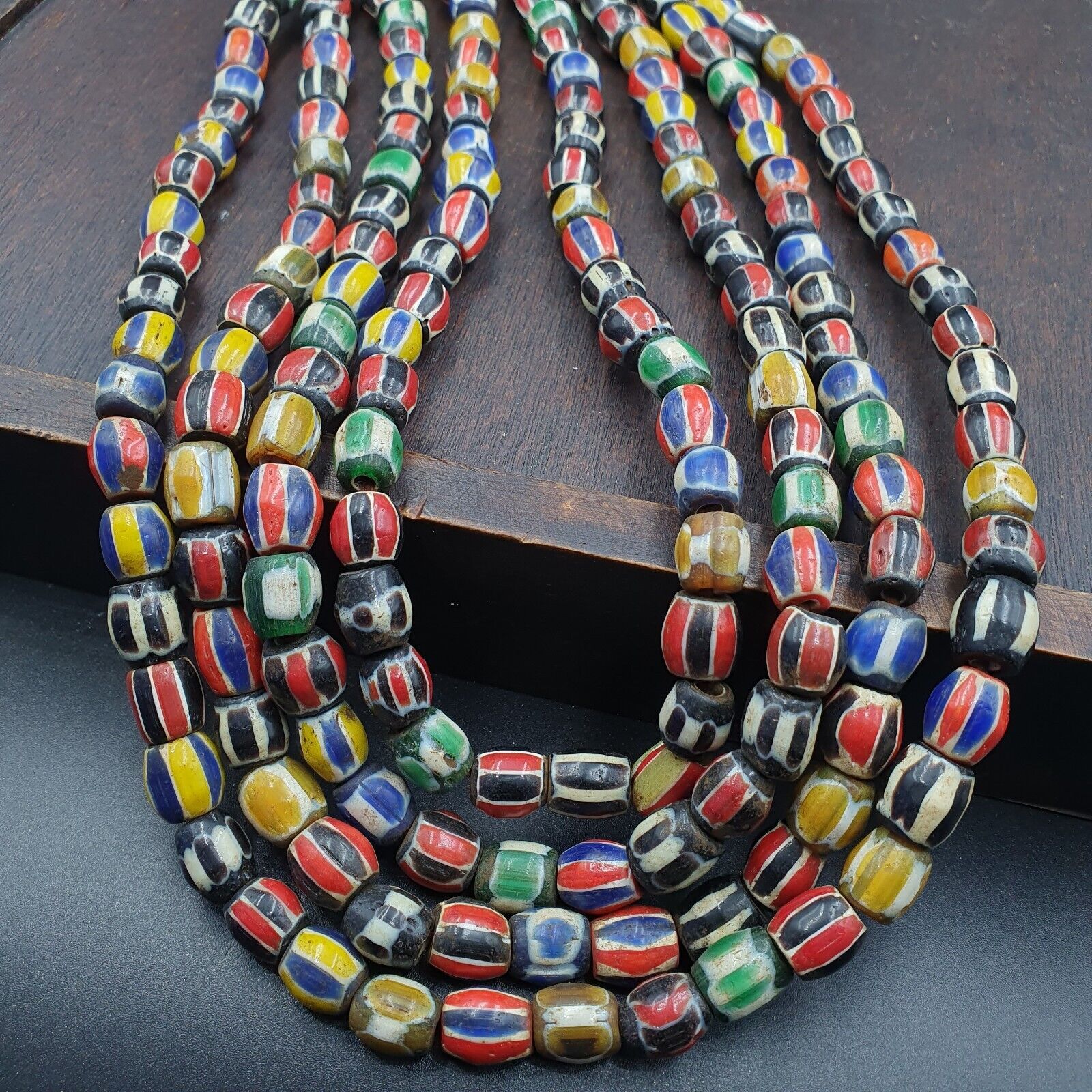 Antique Vintage Venetian Style Multi Chevron Trade Beads Necklace