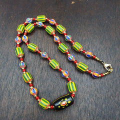 Venetian Style Chevron and White Heart Venetian Beads Glass Beads Necklace YCH-2