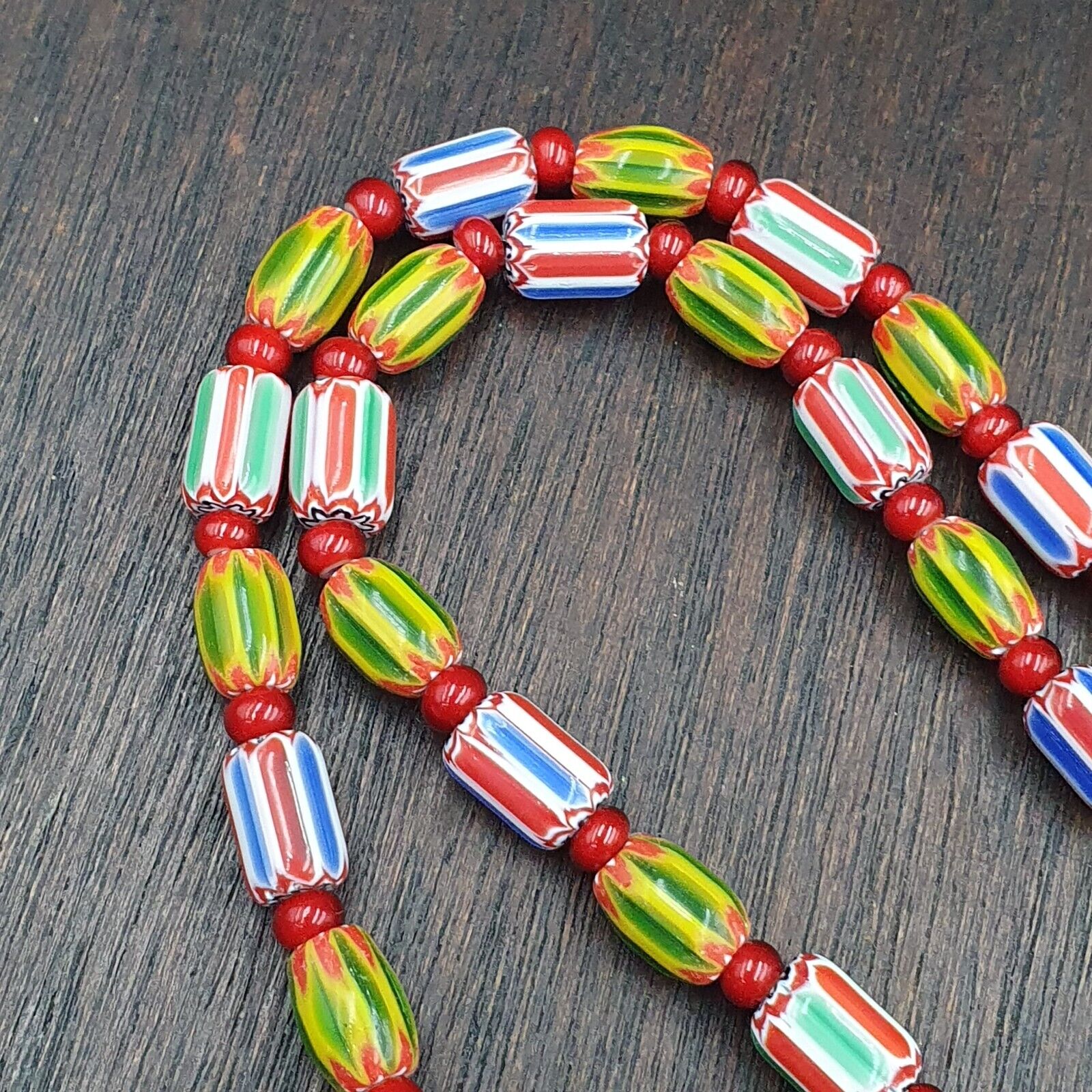 Venetian Style Chevron and White Heart Venetian Beads Glass Beads Necklace YCH-4